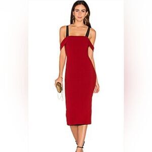 Cinq a Sept Red Nova Cold Shoulder Midi Dress Size 0